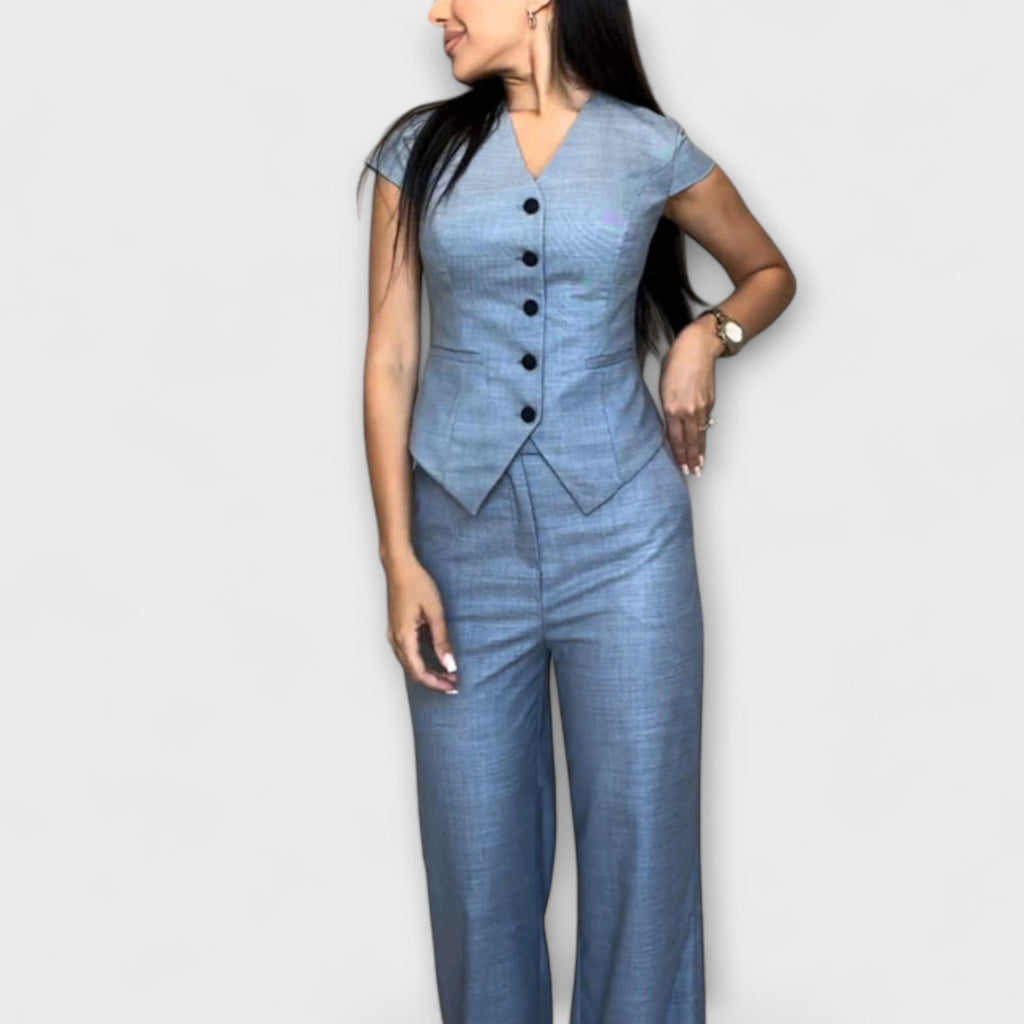 Ivy - Top elegante con escote en V y conjunto de pantalones