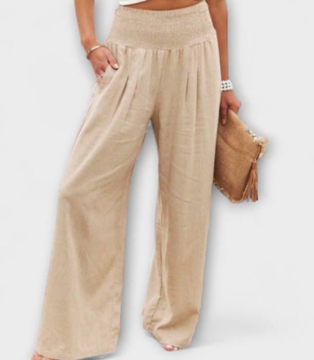 Thearya - pantalones anchos de lino con aspecto de aurora