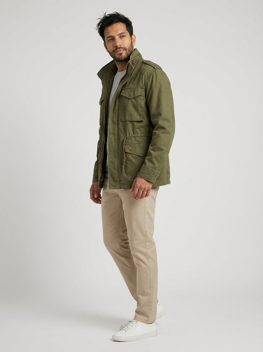 Cesare chaqueta militar M-65 verde caqui - lateral