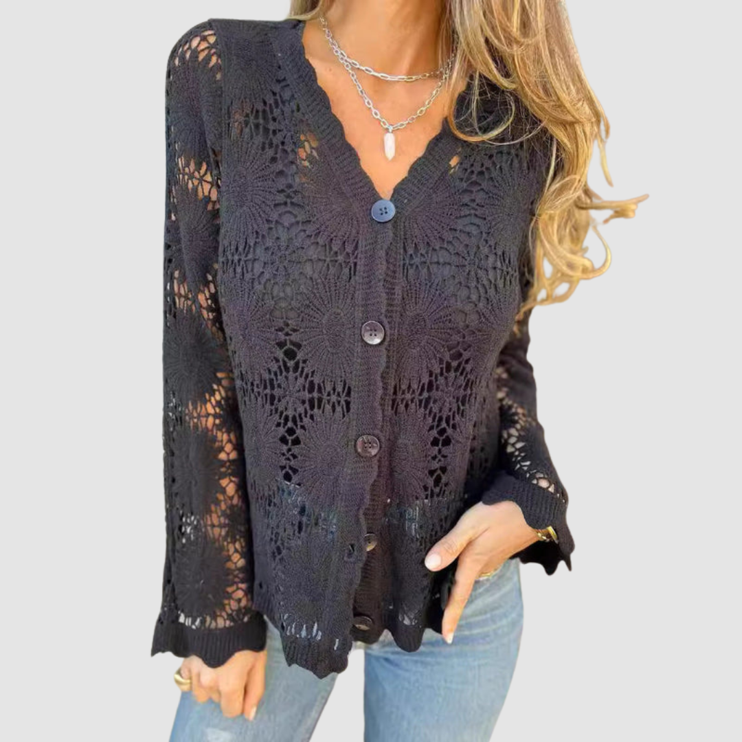 Cárdigan Laurelle™ de encaje con cuello en V
