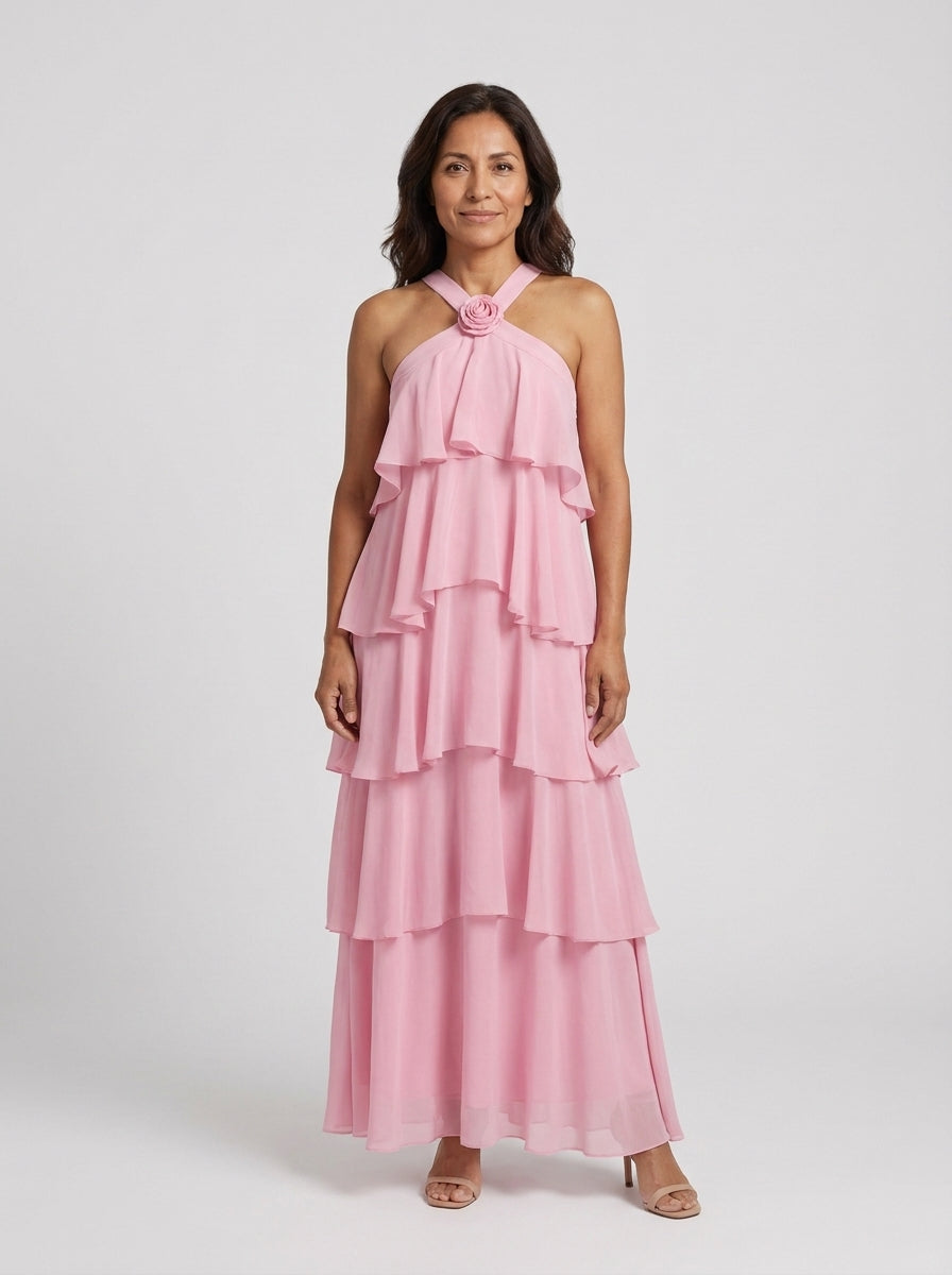 Vestido maxi con volantes florales - modelo