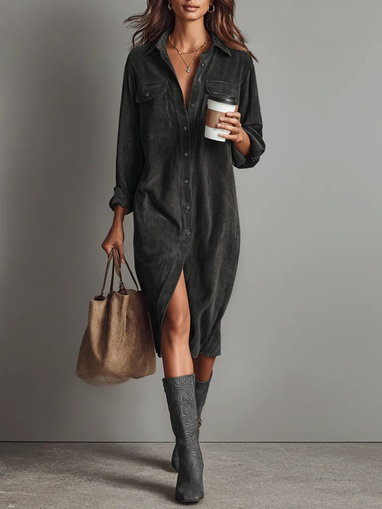 Renata™ | Vestido Midi de Pana