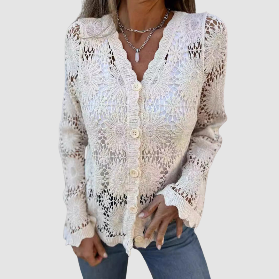 Cárdigan Laurelle™ de encaje con cuello en V