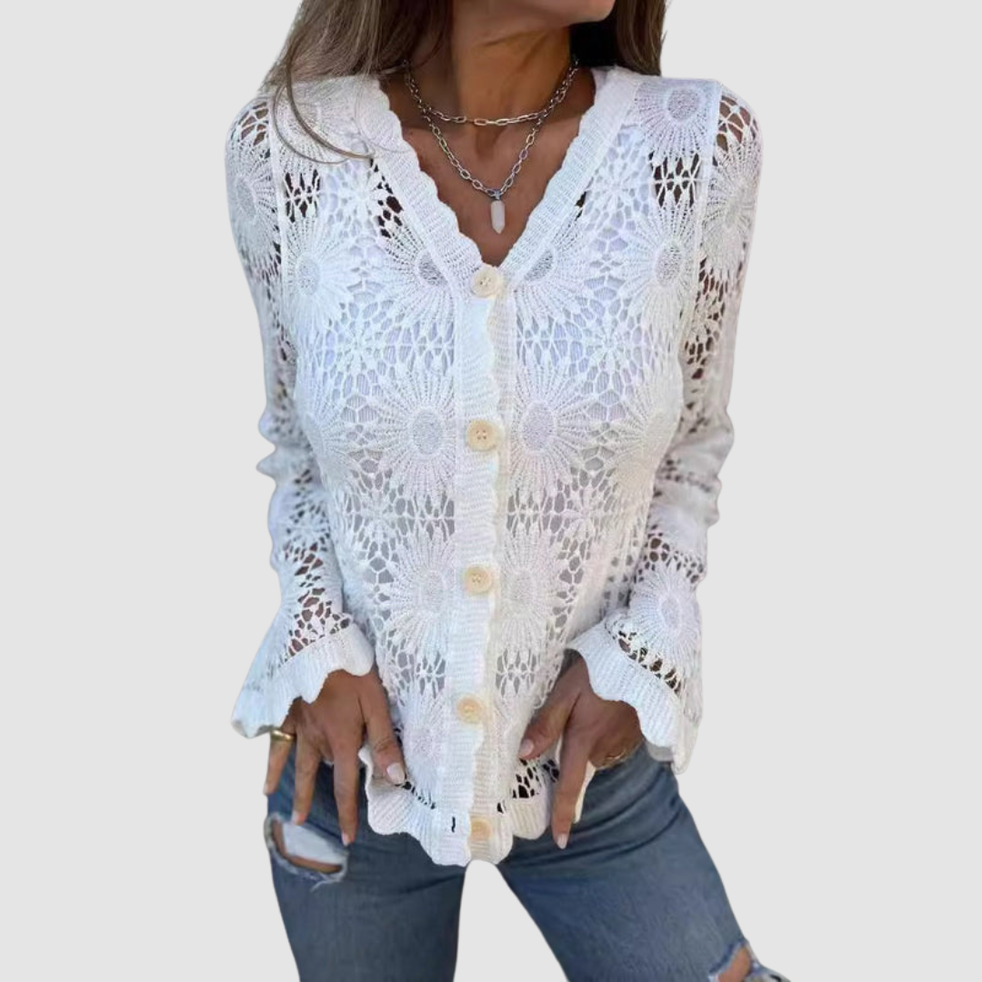 Cárdigan Laurelle™ de encaje con cuello en V