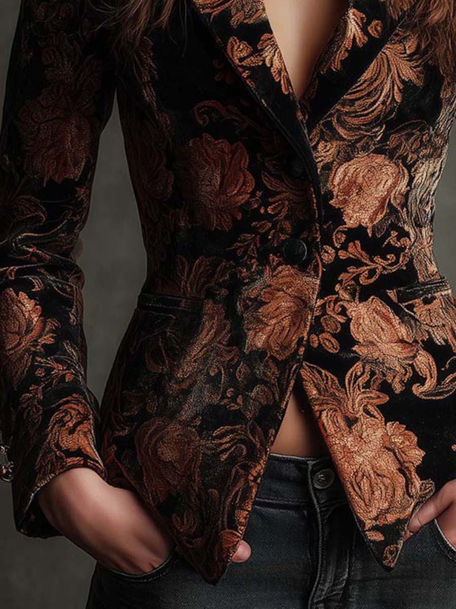 Celeste | Blazer floral negro y bronce