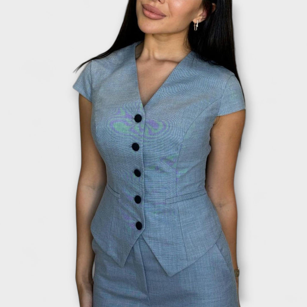 Ivy - Top elegante con escote en V y conjunto de pantalones