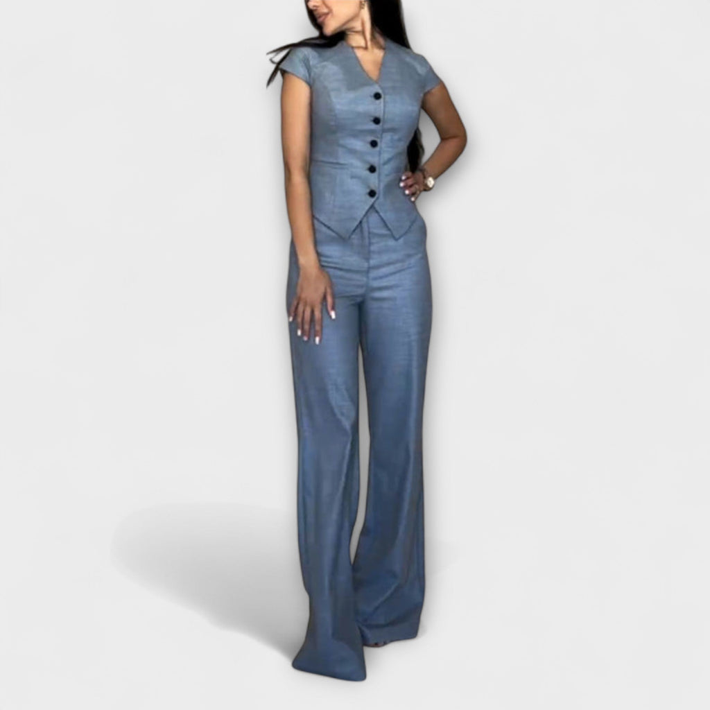 Ivy - Top elegante con escote en V y conjunto de pantalones