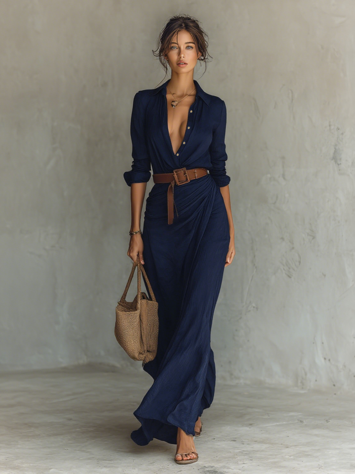 Melania™ - Vestido Maxi con Solapa