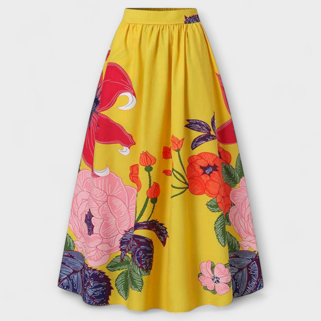 Ysolda - Falda de cintura alta con estampado floral, elegante