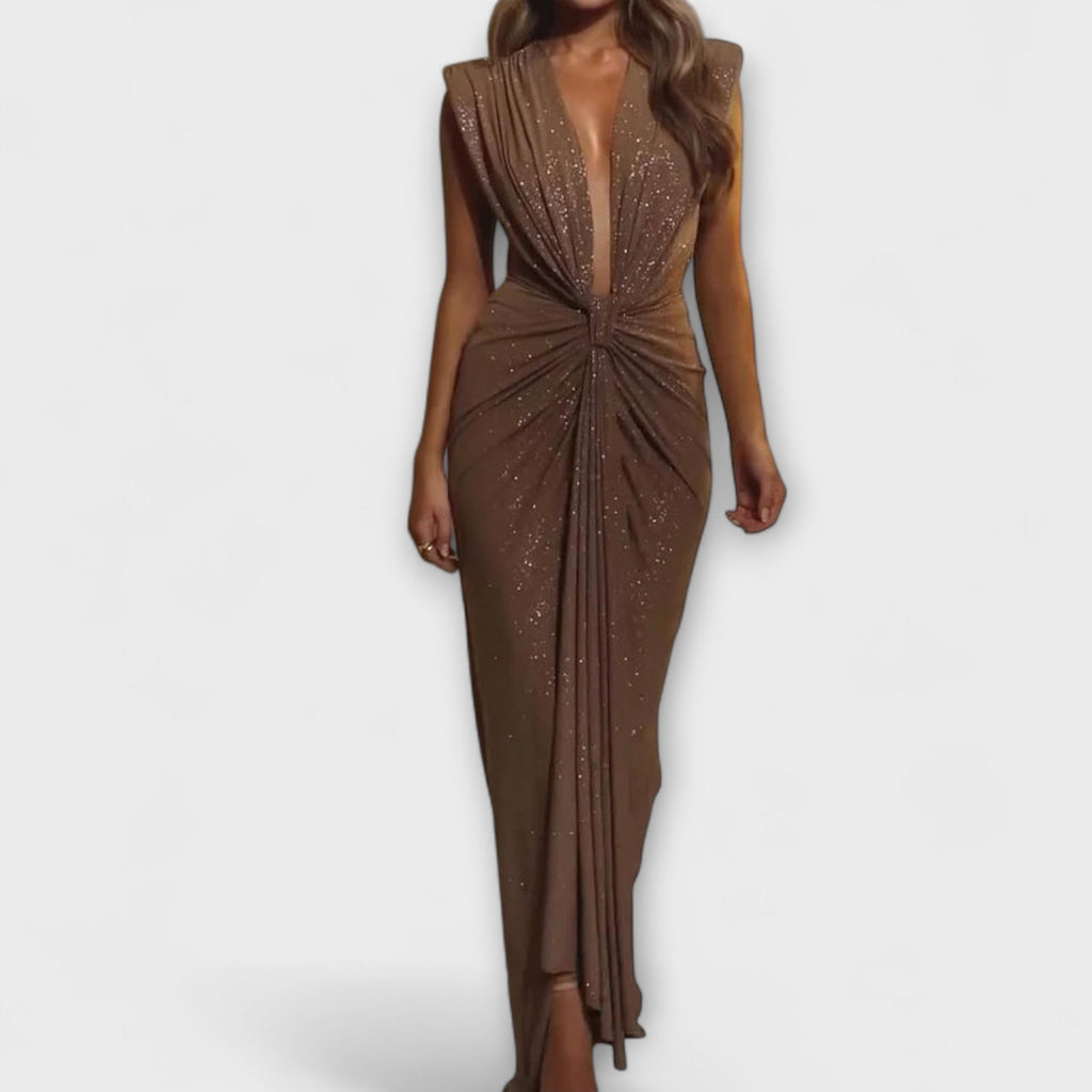 Thea - Vestido maxi con escote en V profundo