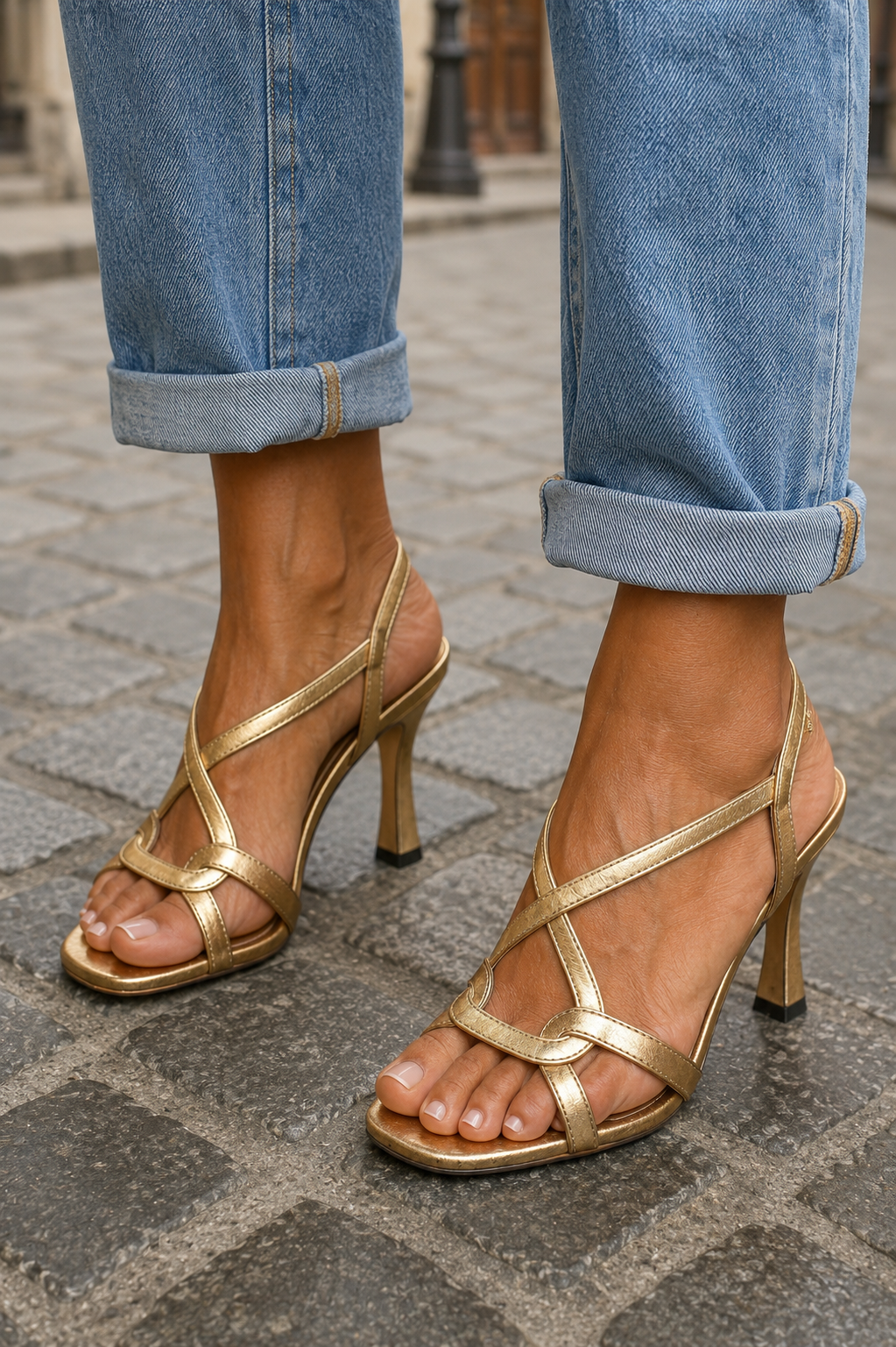 Cassie™ | Sandalias de Tacón Doradas