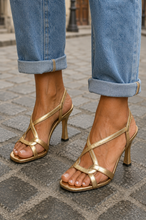 Cassie™ | Sandalias de Tacón Doradas