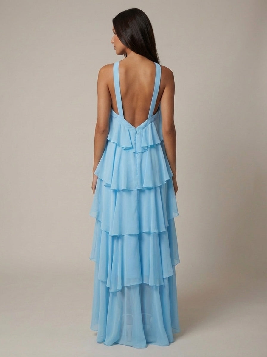 Vestido maxi con volantes florales