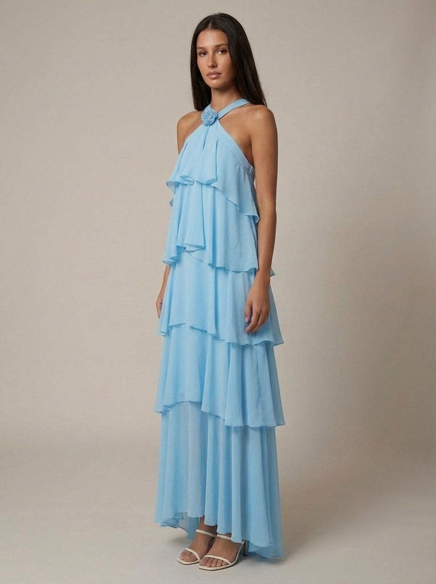 Vestido maxi con volantes florales