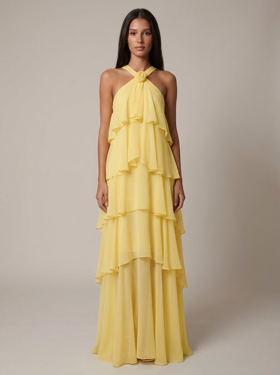 Vestido maxi con volantes florales