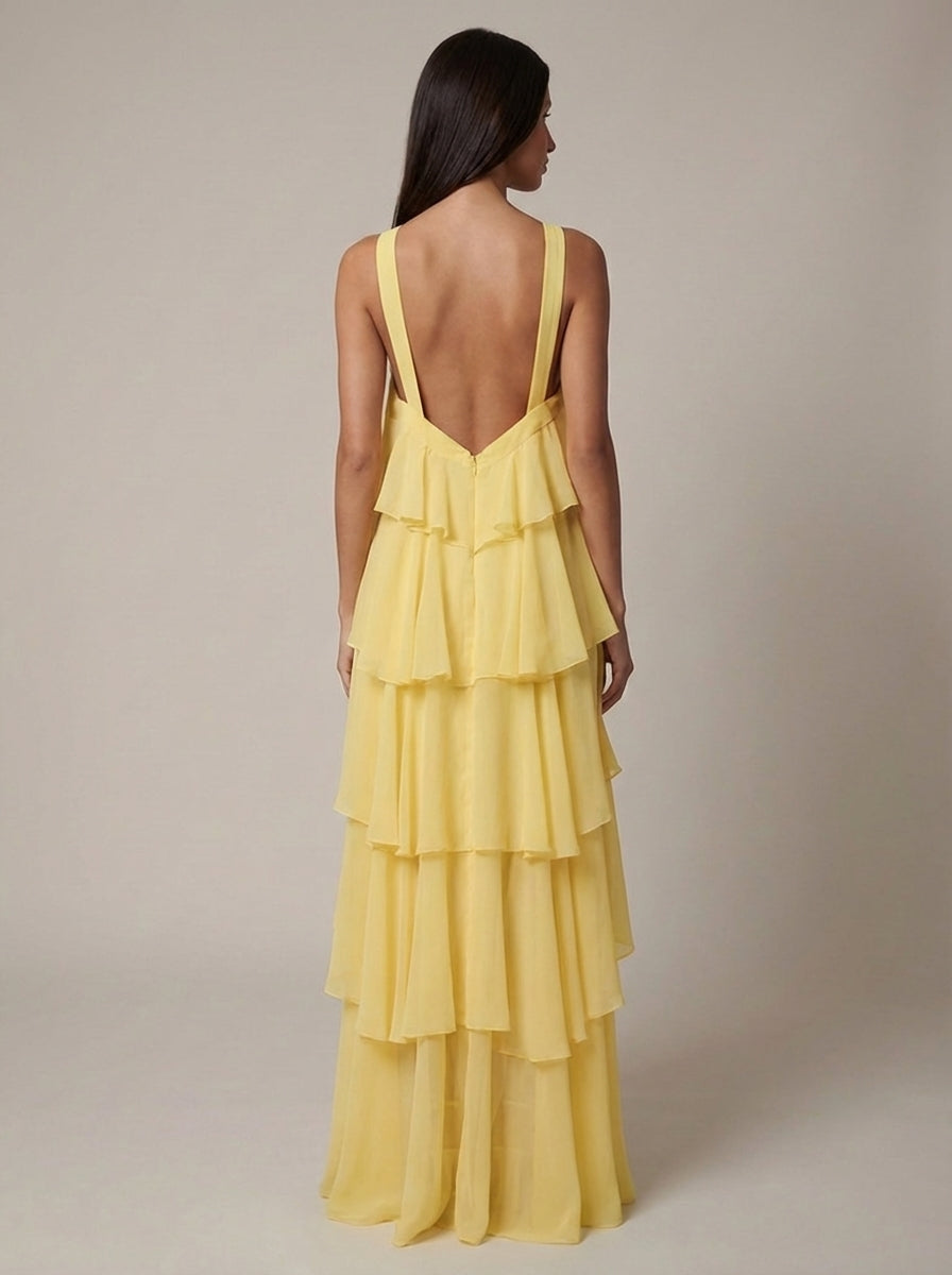 Vestido maxi con volantes florales