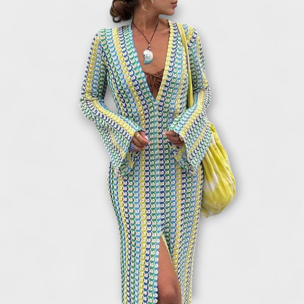 Elina – Vestido maxi con escote en V y aire de vacaciones
