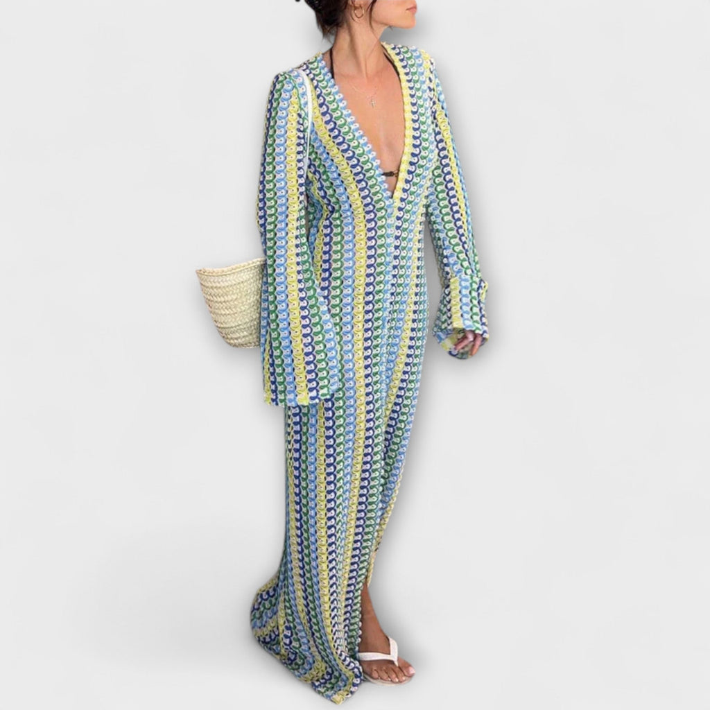 Elina – Vestido maxi con escote en V y aire de vacaciones