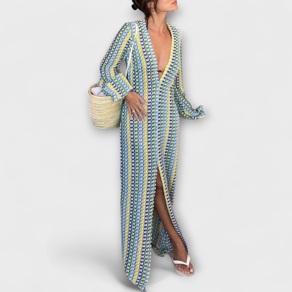 Elina – Vestido maxi con escote en V y aire de vacaciones