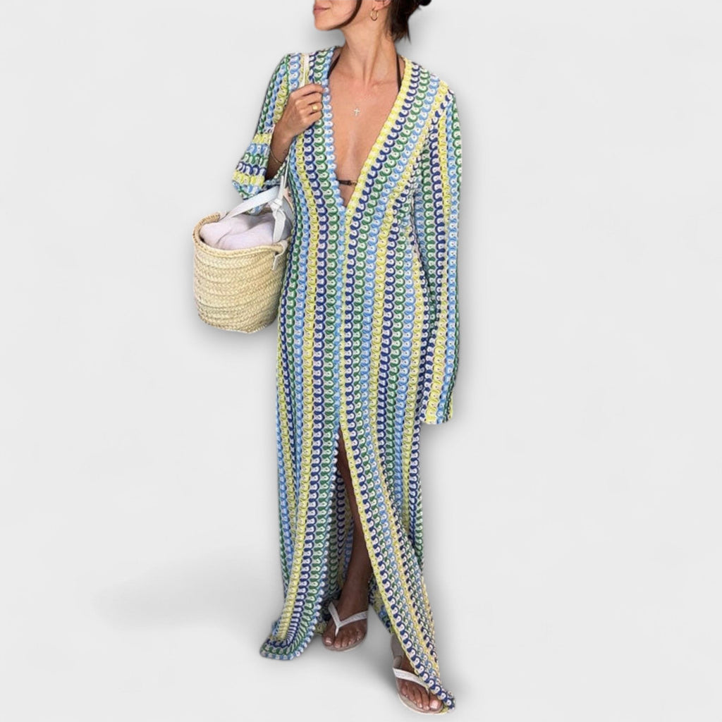 Elina – Vestido maxi con escote en V y aire de vacaciones