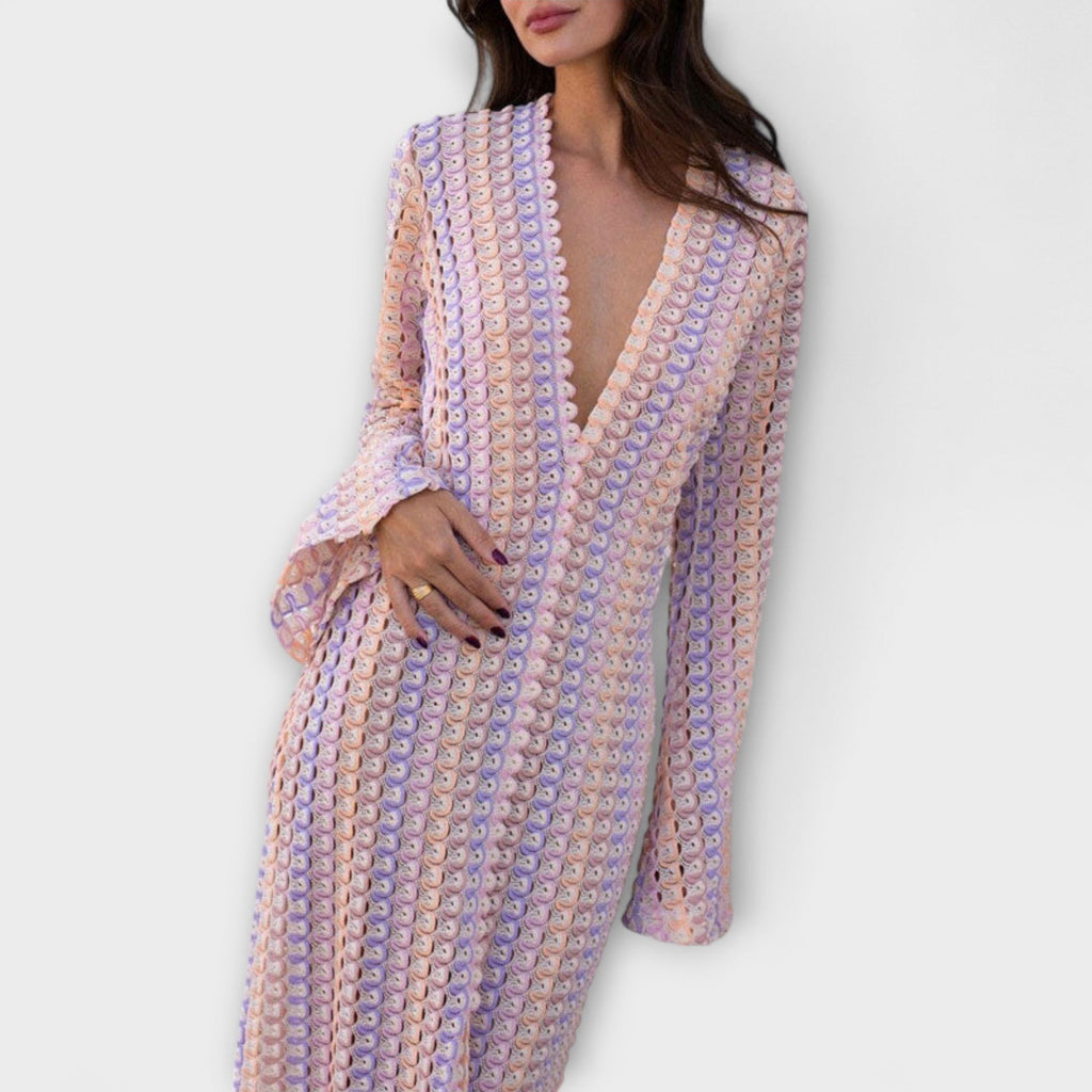 Elina – Vestido maxi con escote en V y aire de vacaciones