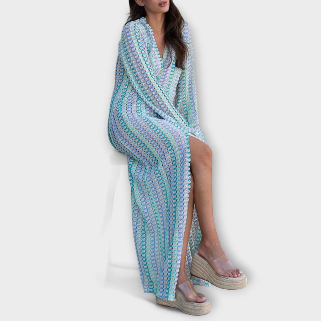 Elina – Vestido maxi con escote en V y aire de vacaciones