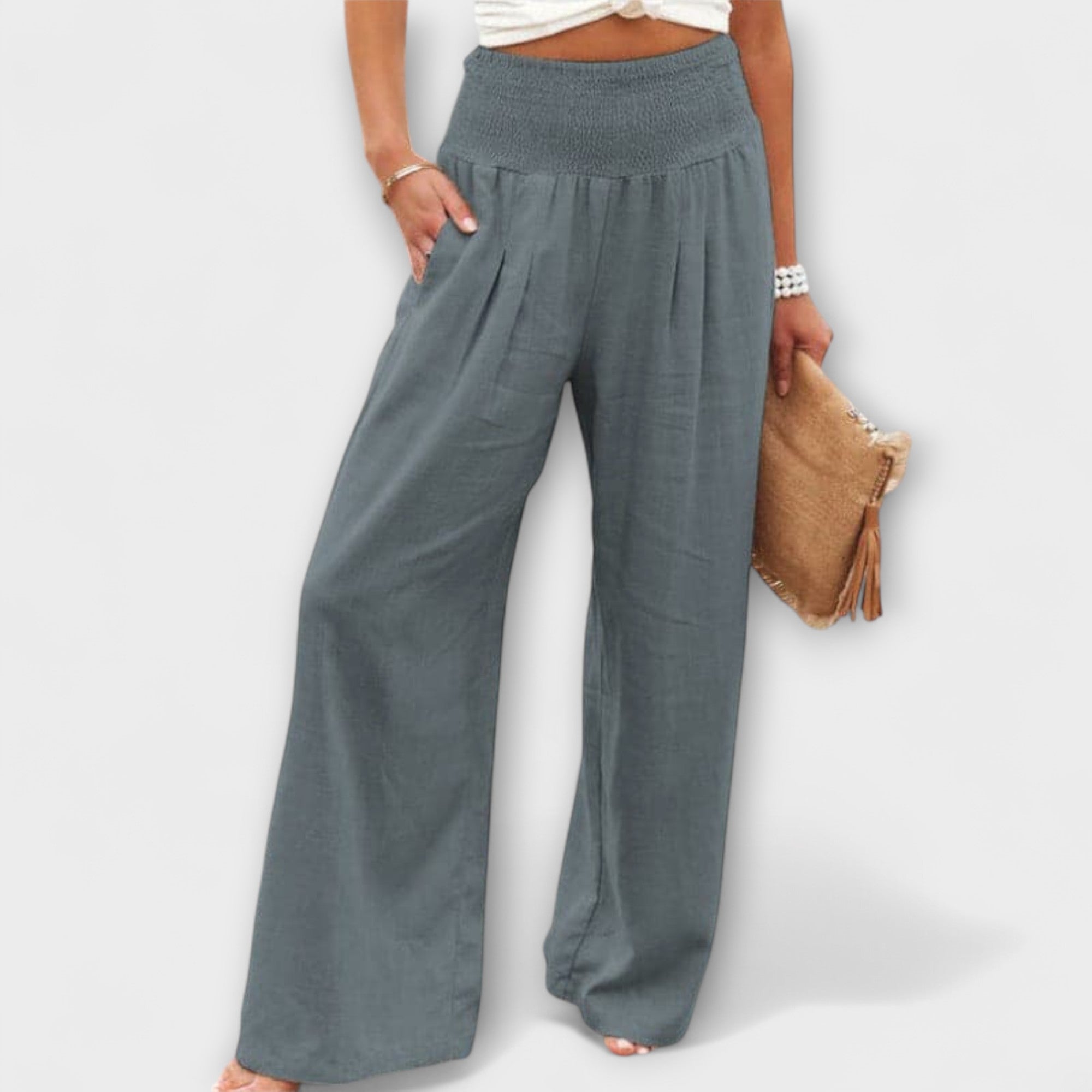 Thearya - pantalones anchos de lino con aspecto de aurora