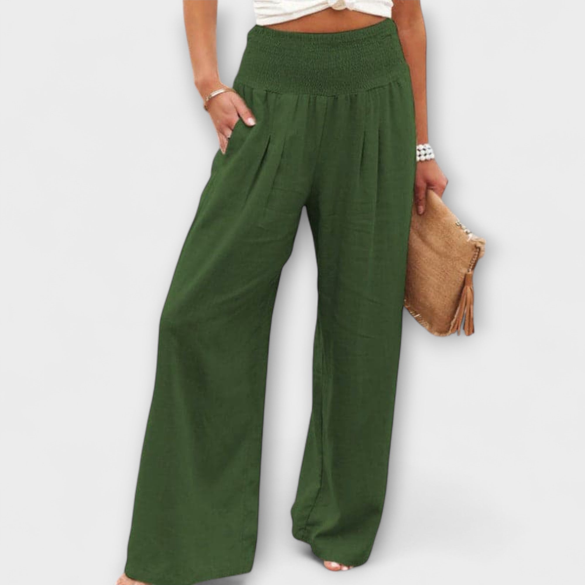Thearya - pantalones anchos de lino con aspecto de aurora