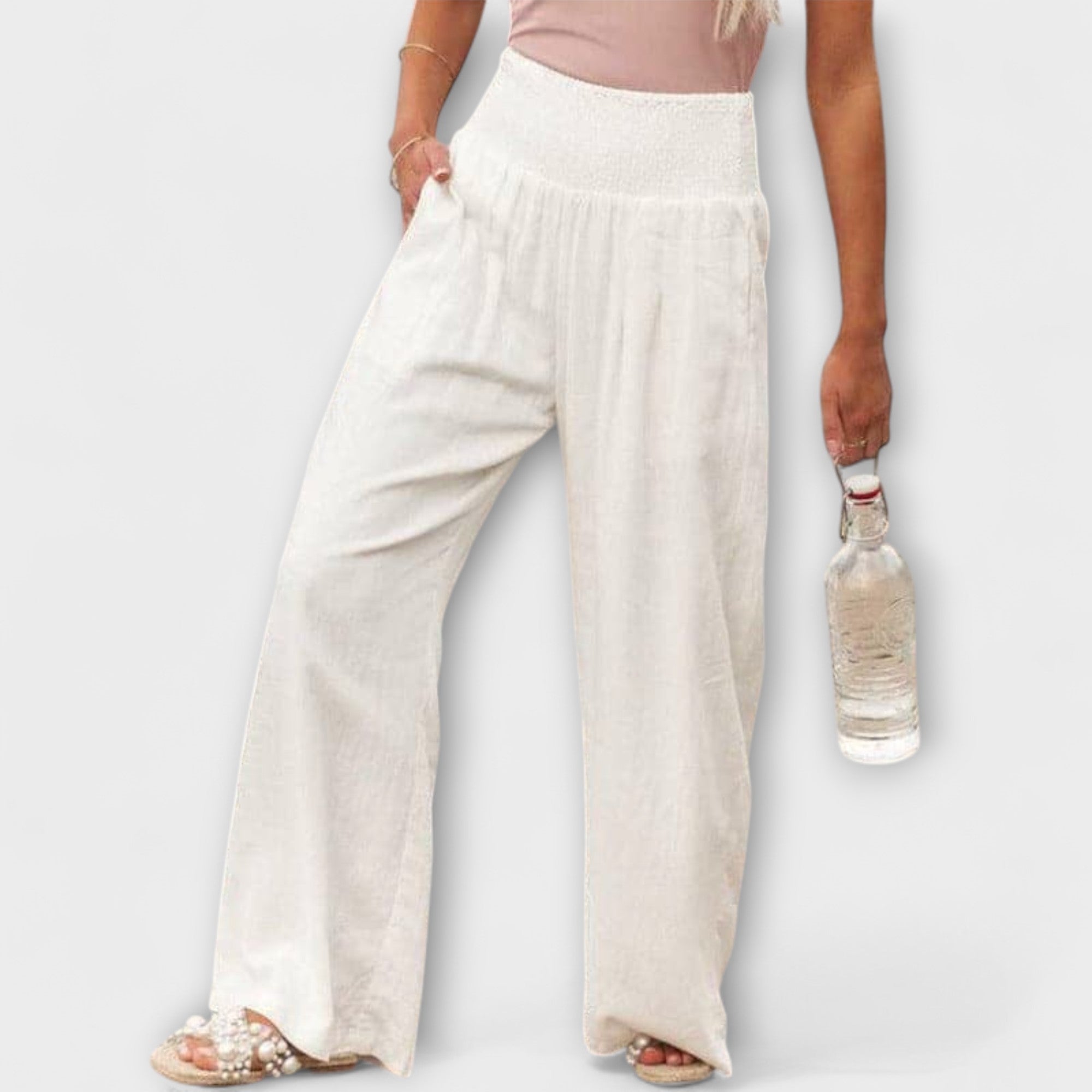 Thearya - pantalones anchos de lino con aspecto de aurora