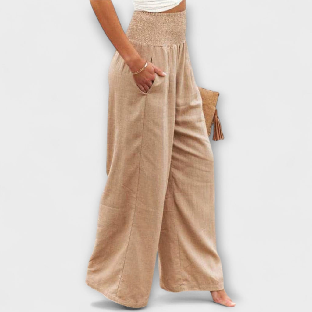 Thearya - pantalones anchos de lino con aspecto de aurora