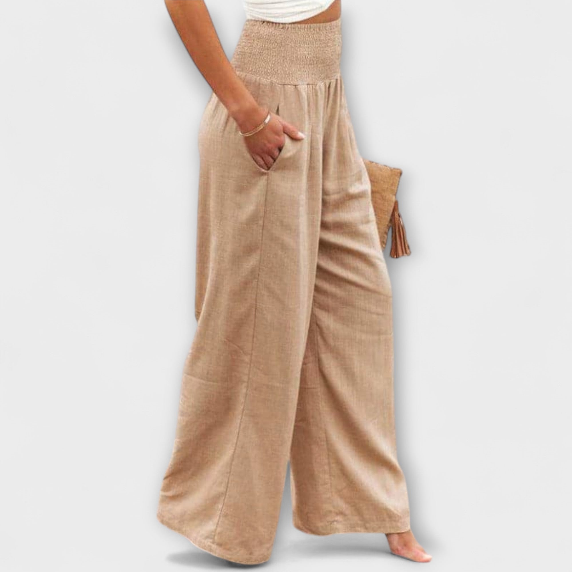 Thearya - pantalones anchos de lino con aspecto de aurora