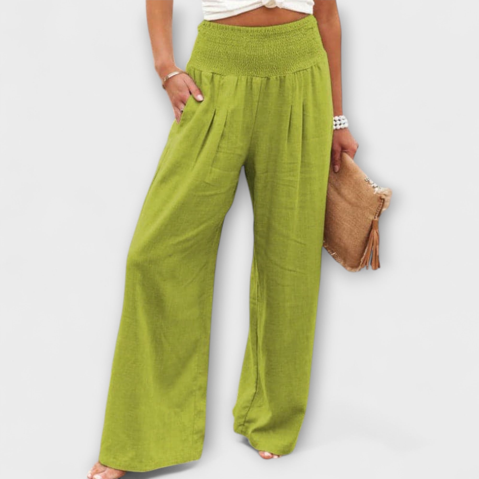 Thearya - pantalones anchos de lino con aspecto de aurora