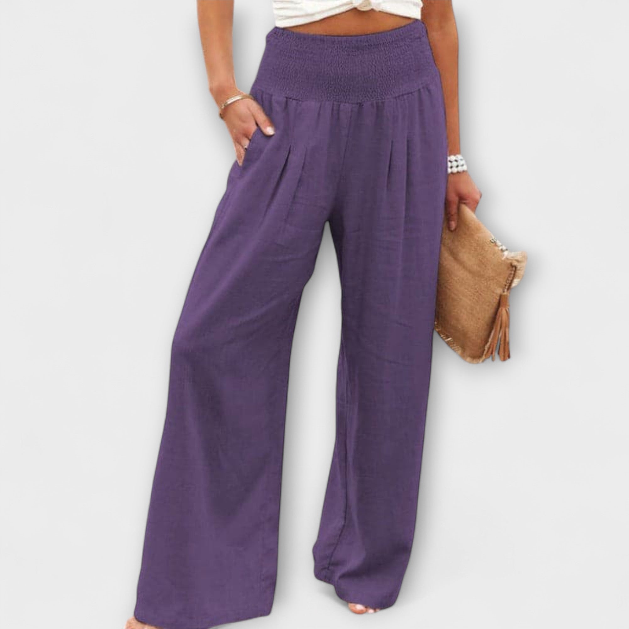 Thearya - pantalones anchos de lino con aspecto de aurora