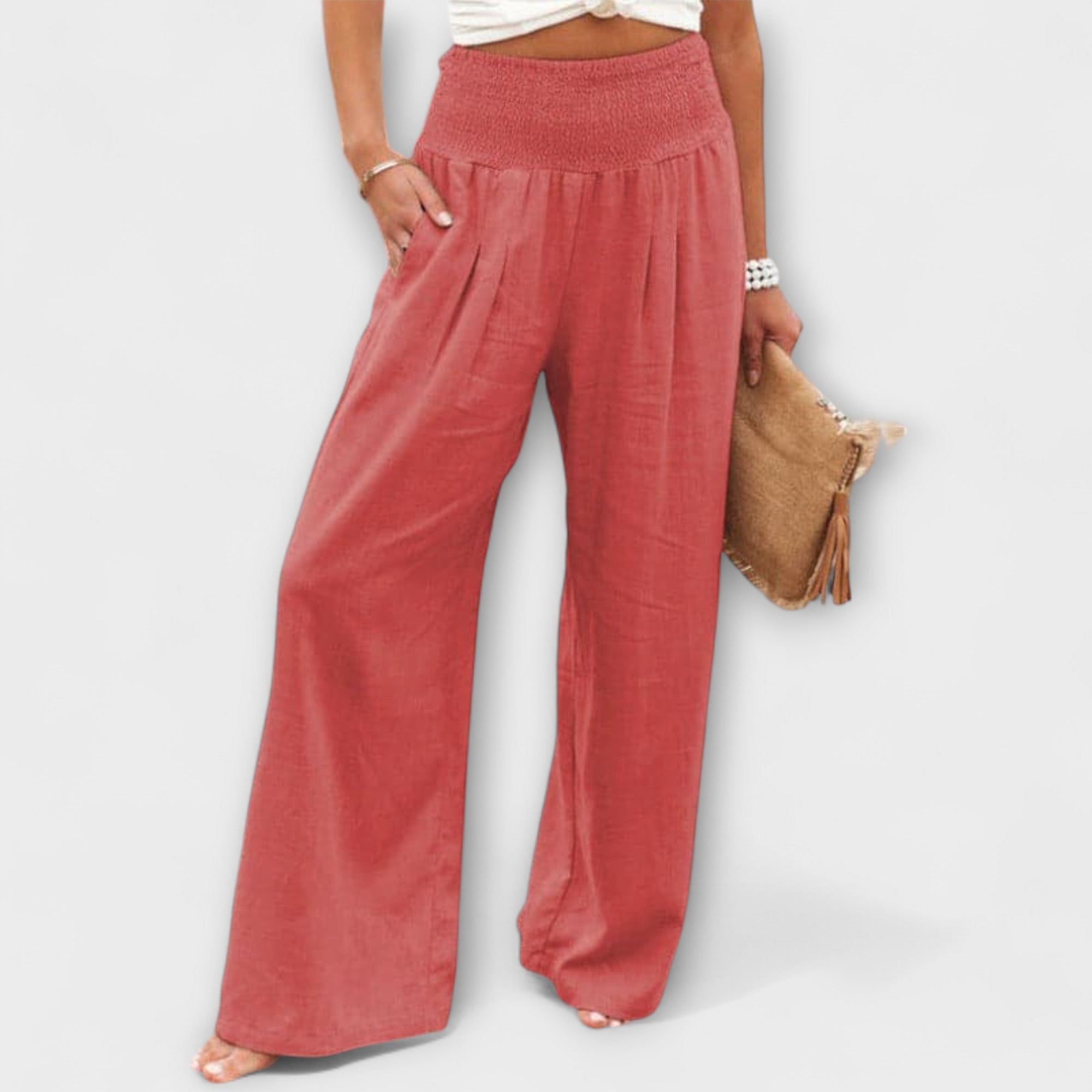 Thearya - pantalones anchos de lino con aspecto de aurora