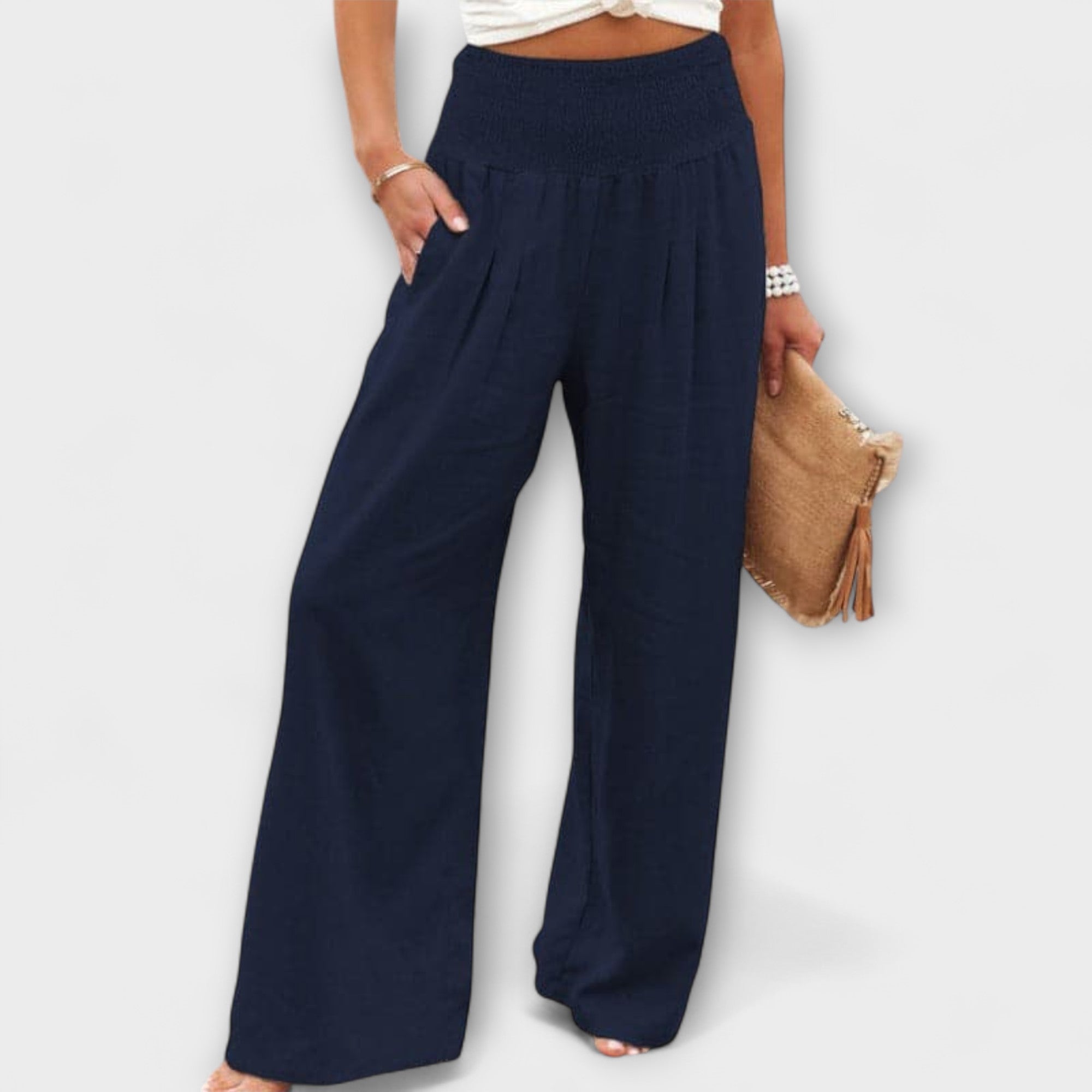 Thearya - pantalones anchos de lino con aspecto de aurora