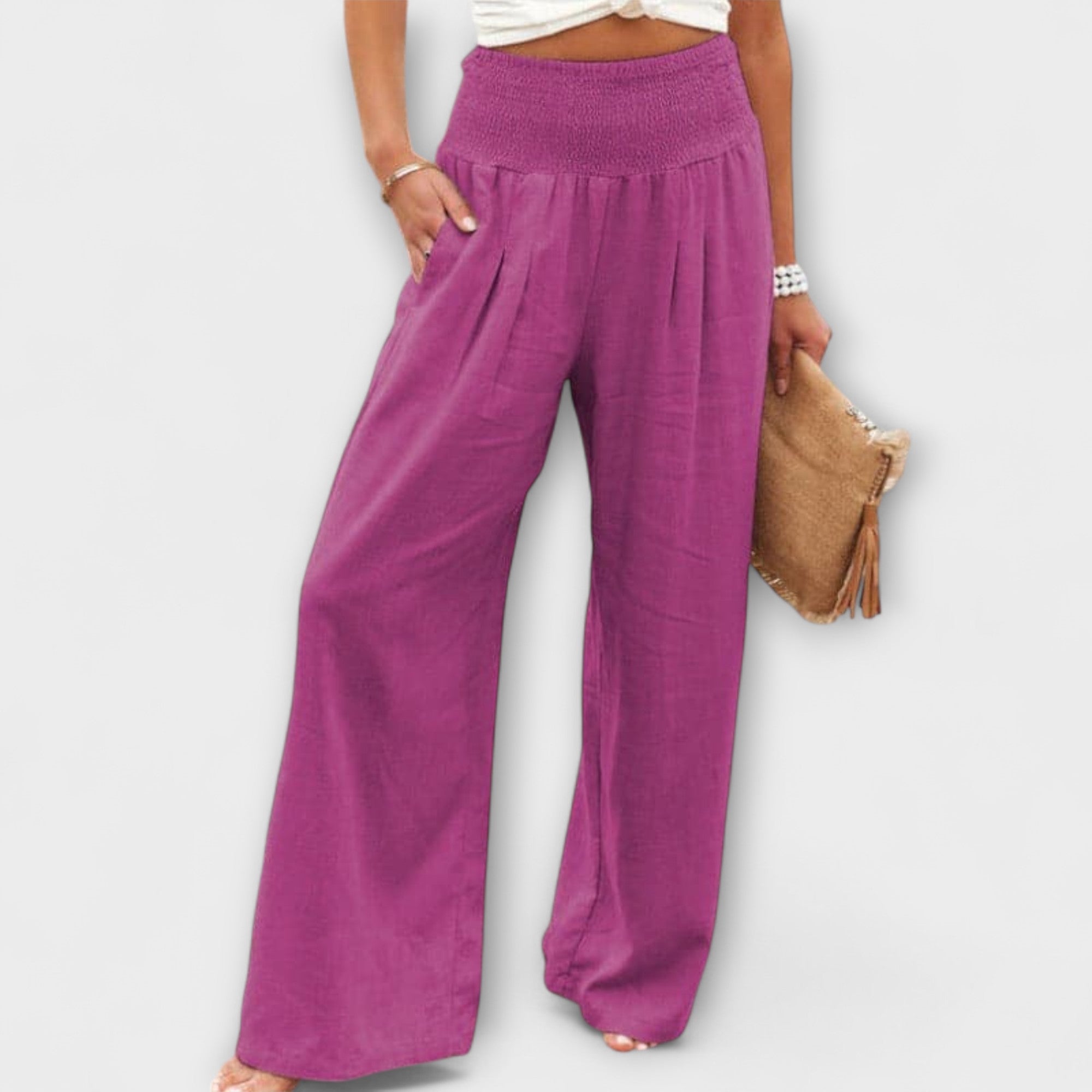 Thearya - pantalones anchos de lino con aspecto de aurora
