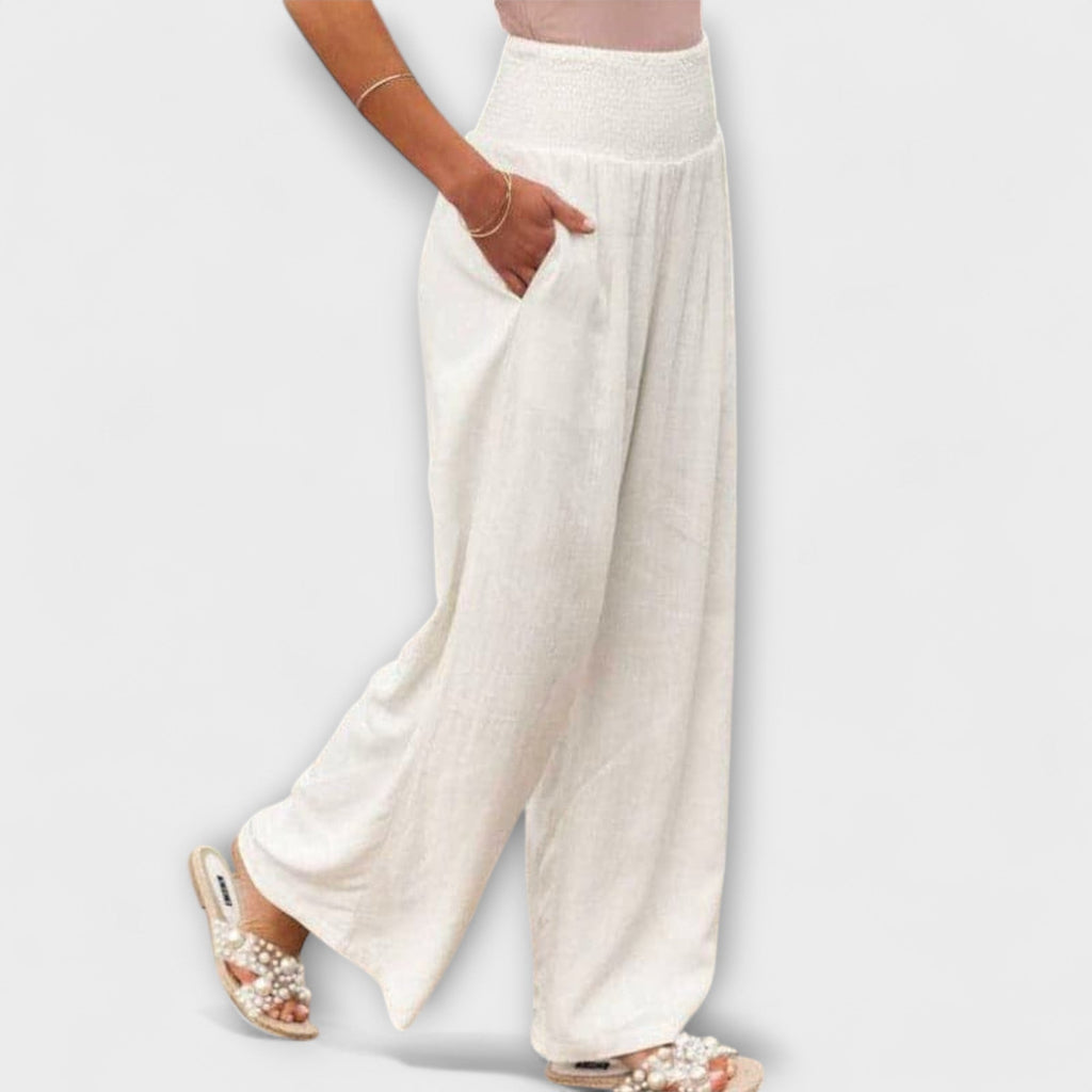 Thearya - pantalones anchos de lino con aspecto de aurora