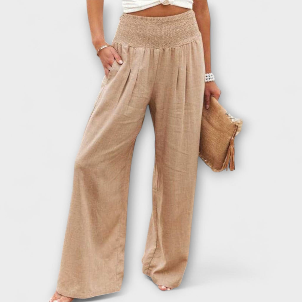 Thearya - pantalones anchos de lino con aspecto de aurora