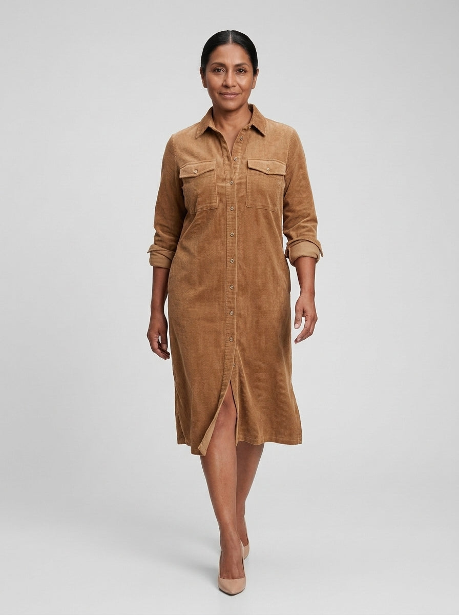 Renata™ | Vestido Midi de Pana