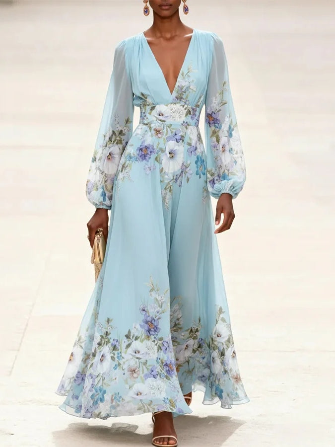 Victoria™ - Vestido Maxi con estampado y escote en V