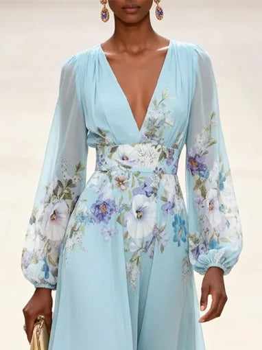 Victoria™ - Vestido Maxi con estampado y escote en V