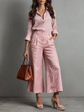 Conjunto de lino con pantalones Capri rosa y camisa holgada