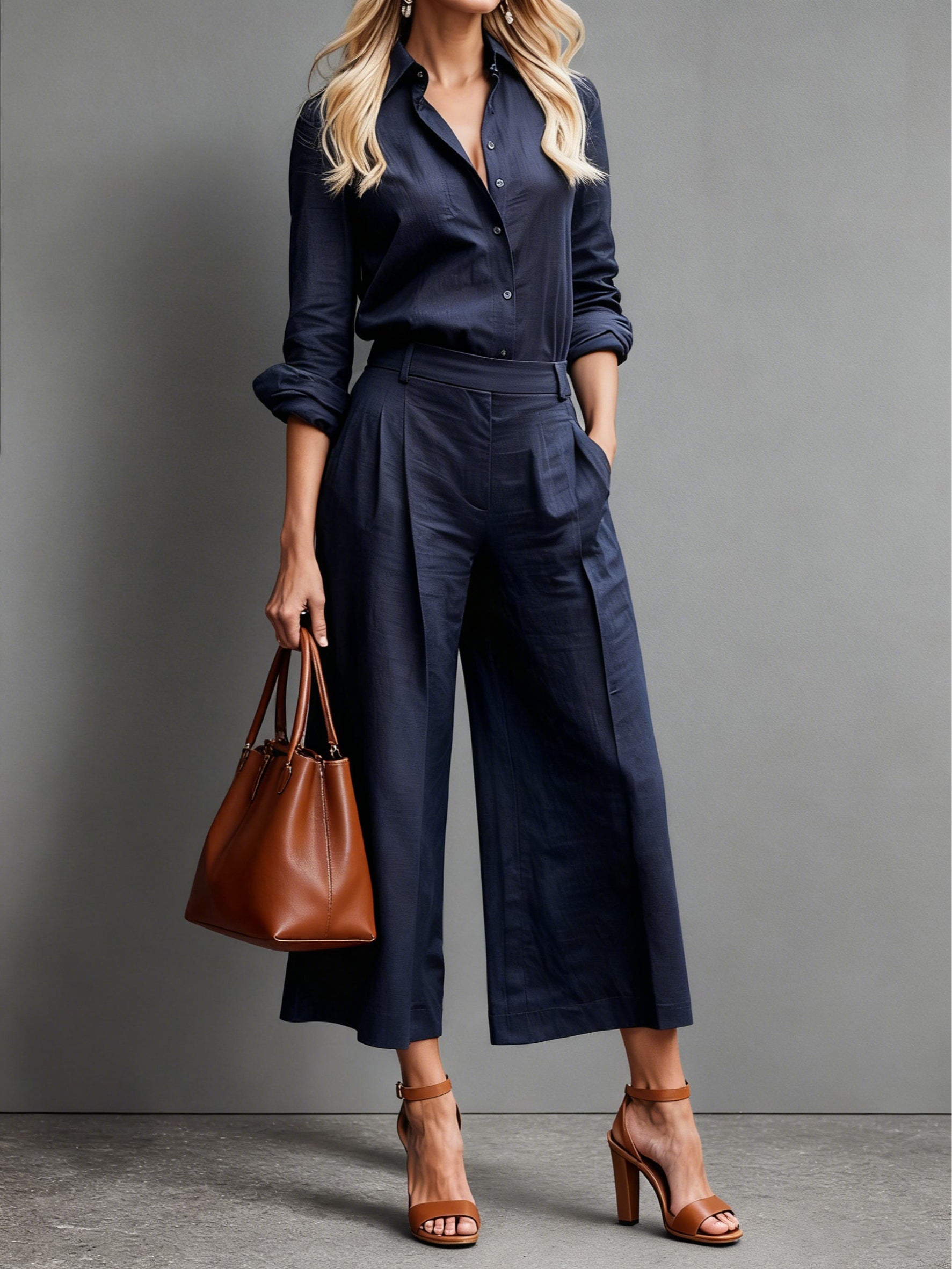 Conjunto de lino con pantalones Capri rosa y camisa holgada