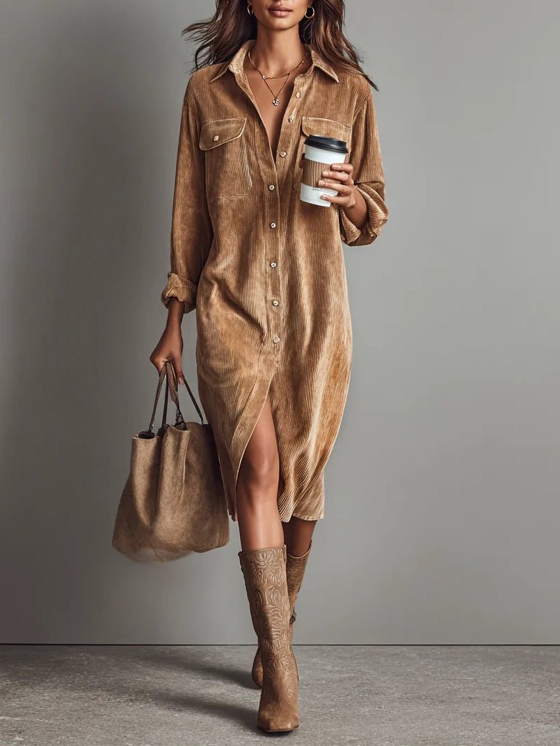Renata™ | Vestido Midi de Pana