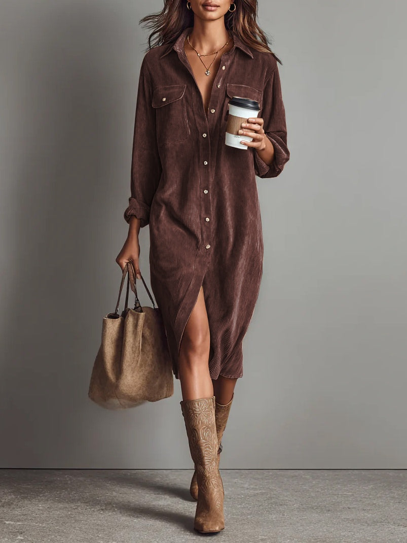 Renata™ | Vestido Midi de Pana