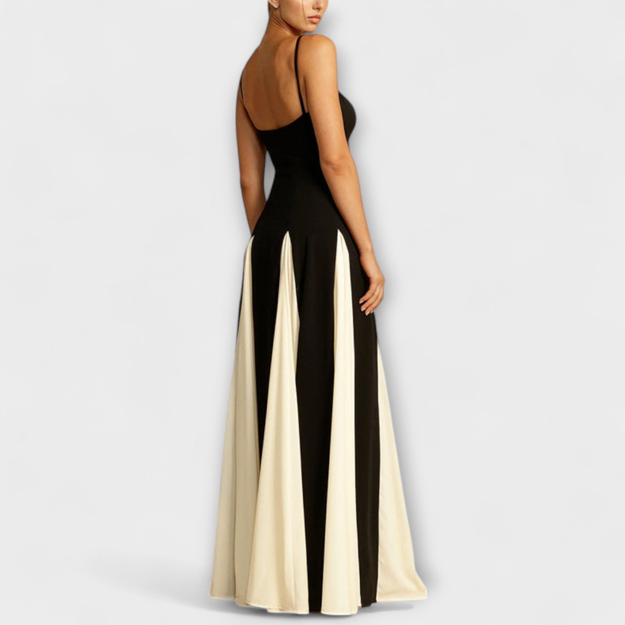Ember - Elegancia clásica, vestido maxi de línea A con paneles de tul