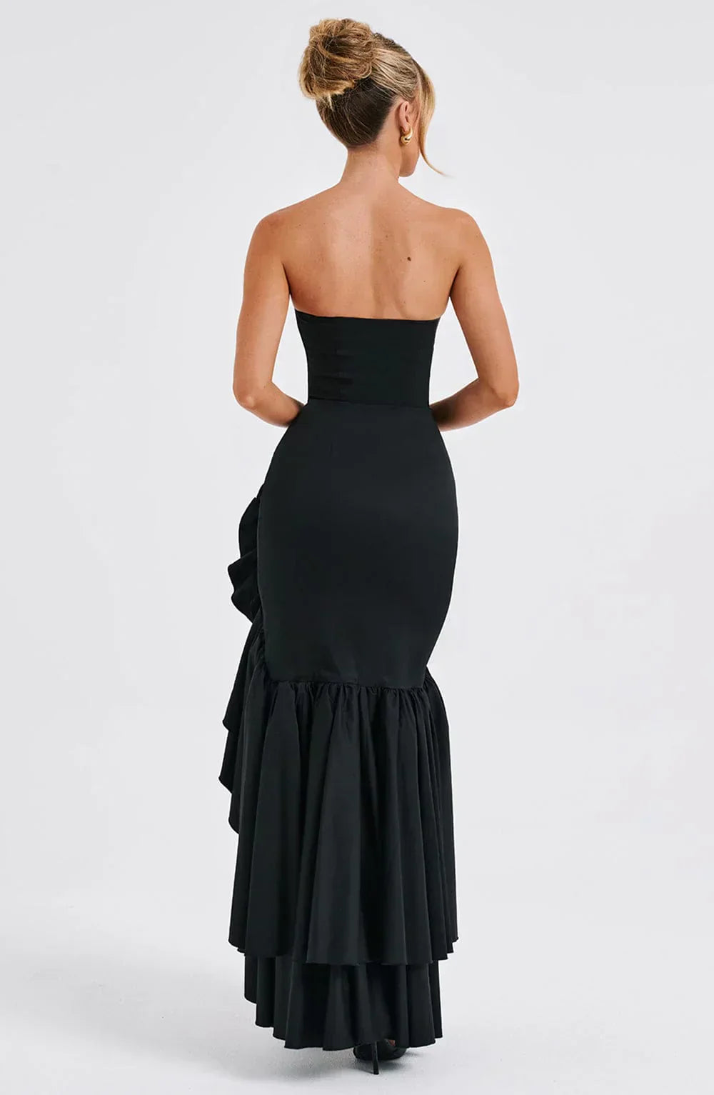 Xyrelle - Vestido maxi sin mangas con abertura lateral y volantes