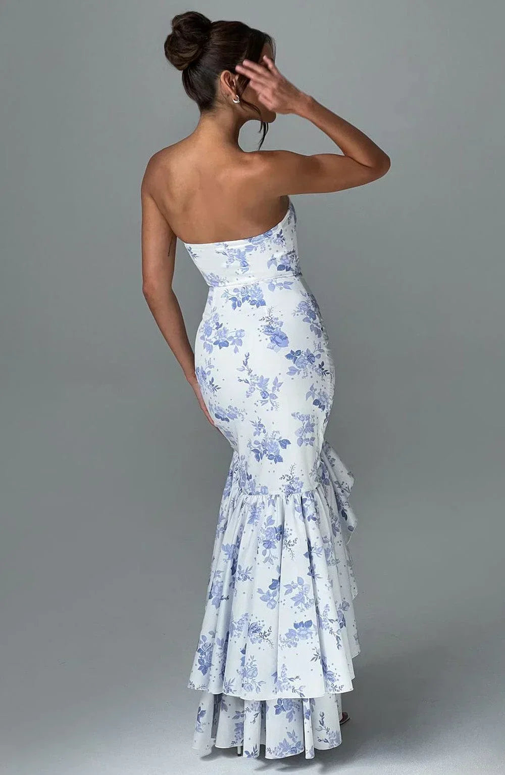 Xyrelle - Vestido maxi sin mangas con abertura lateral y volantes