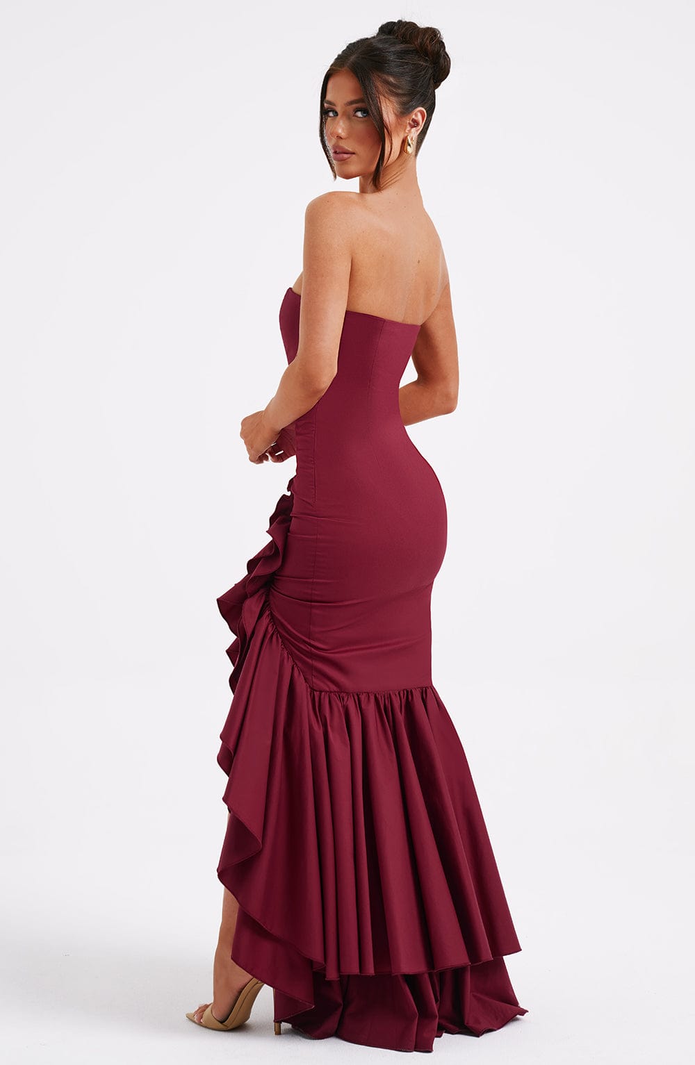 Xyrelle - Vestido maxi sin mangas con abertura lateral y volantes