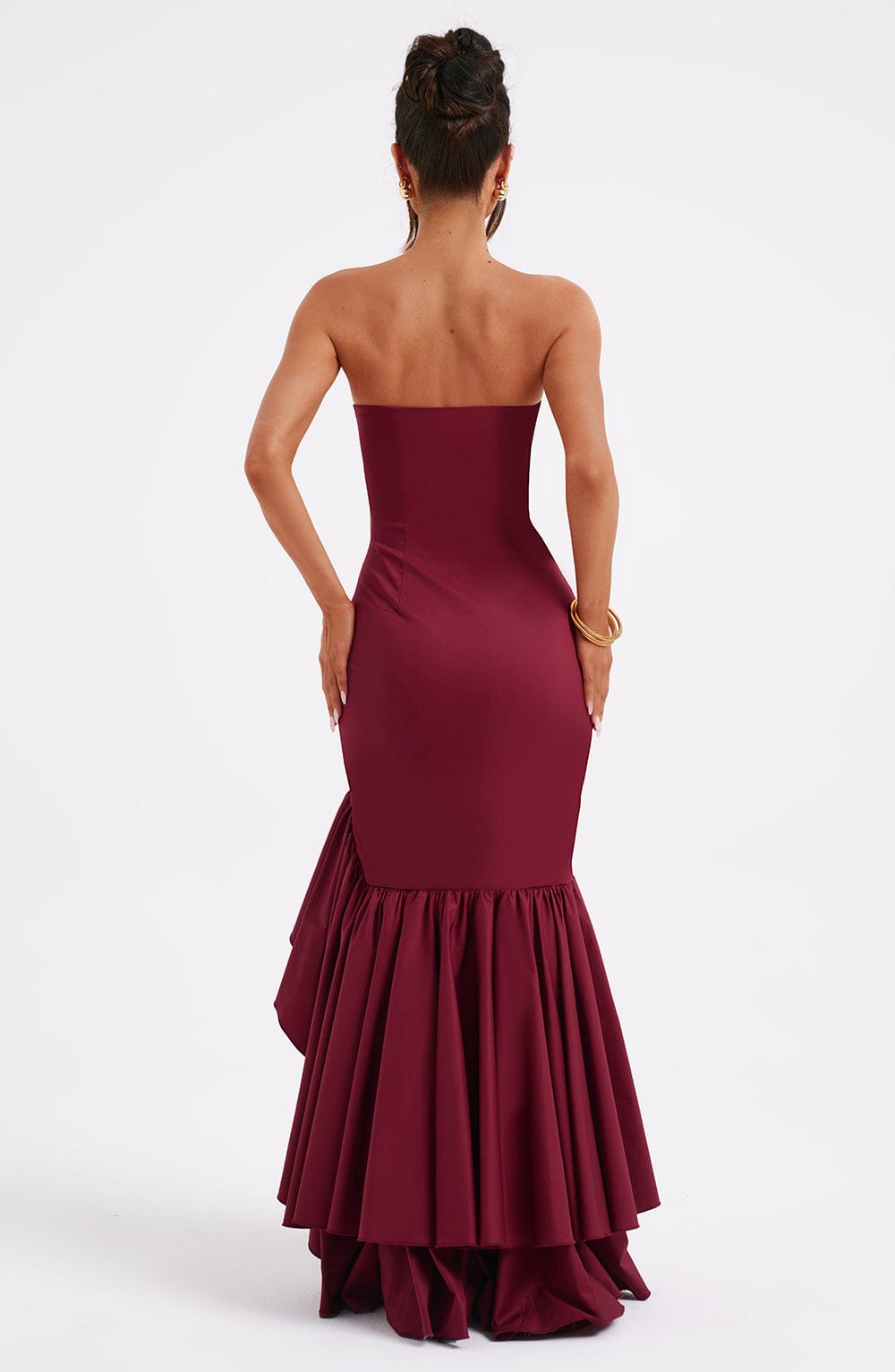 Xyrelle - Vestido maxi sin mangas con abertura lateral y volantes